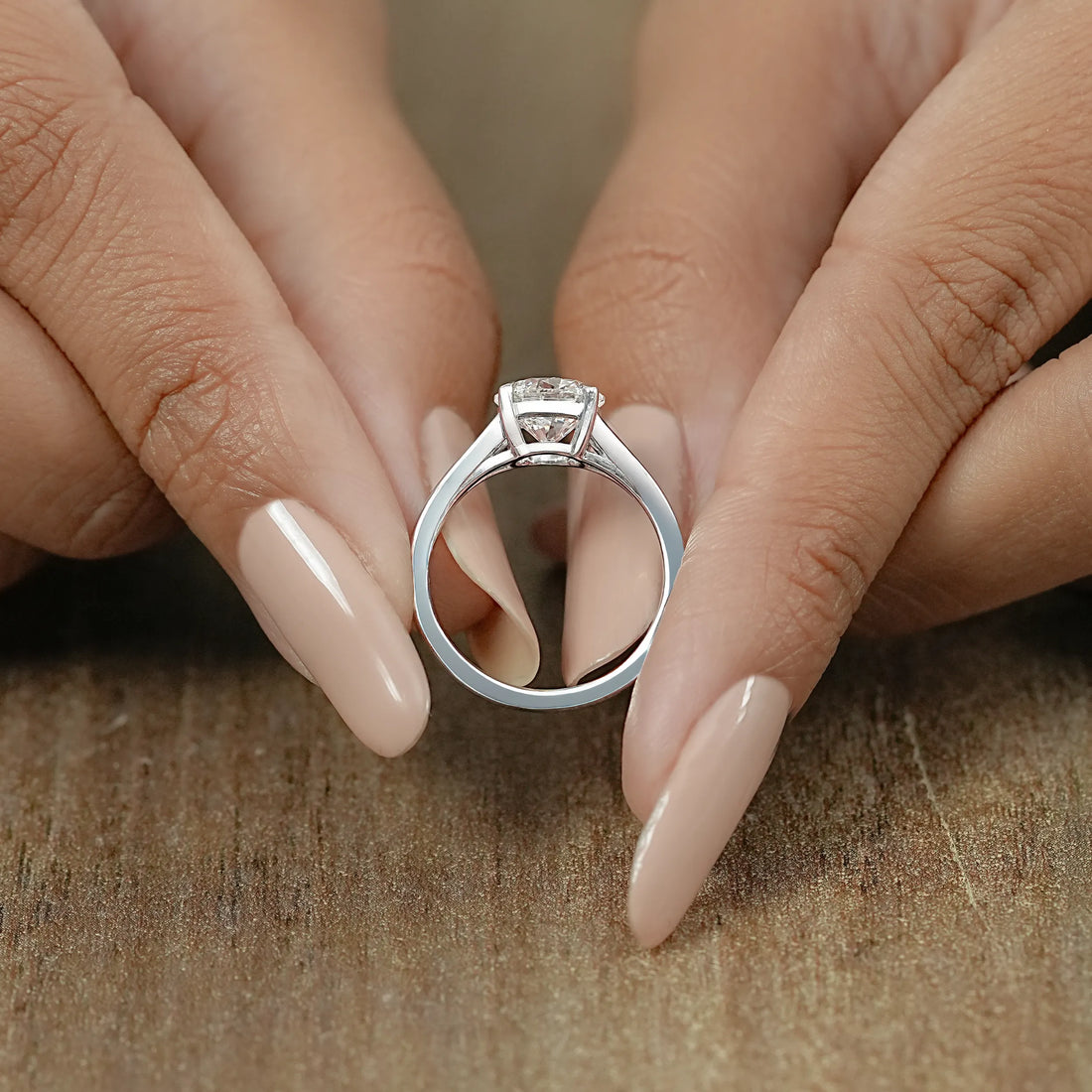 Round Lab Diamond Solitaire Split Shank Ring Ring
