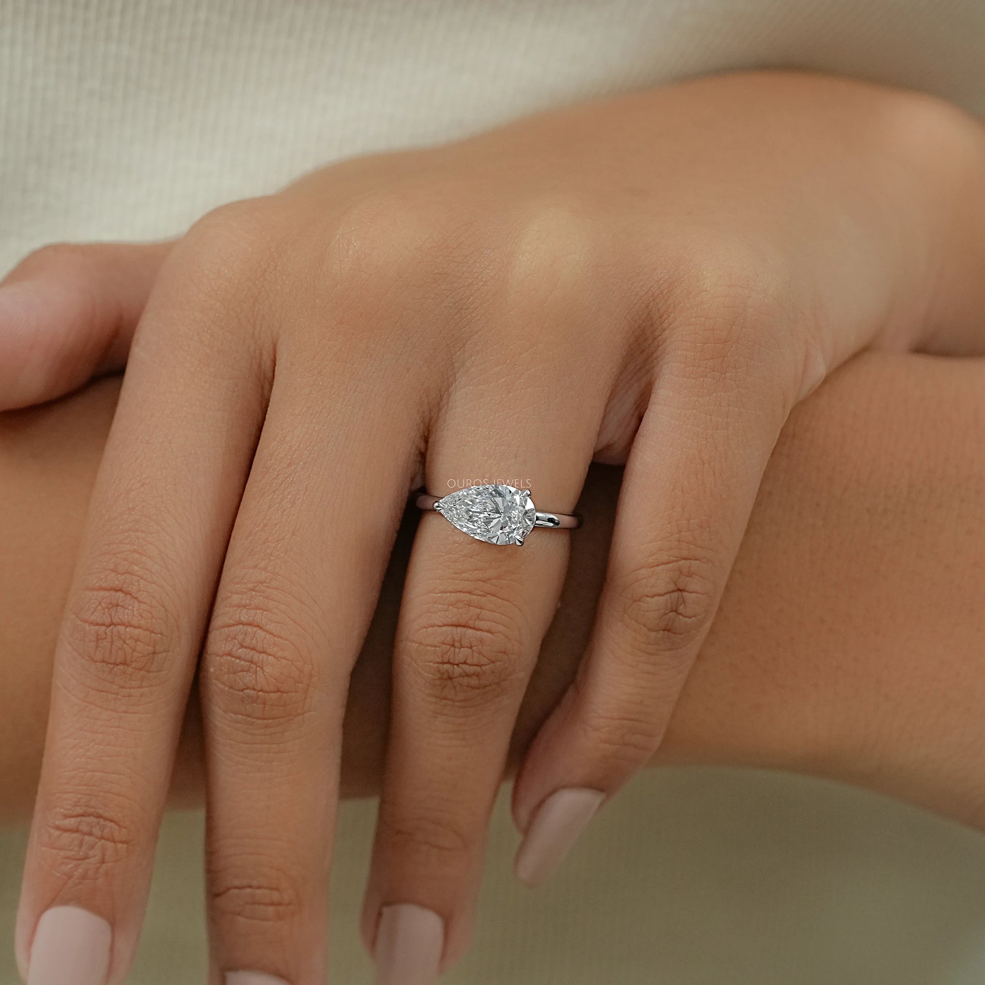 East West Pear Diamond Solitaire Engagement Ring