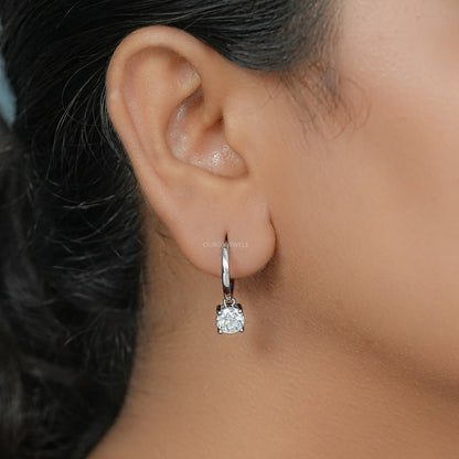 OEC Round Diamond Dangle Hoop Earrings