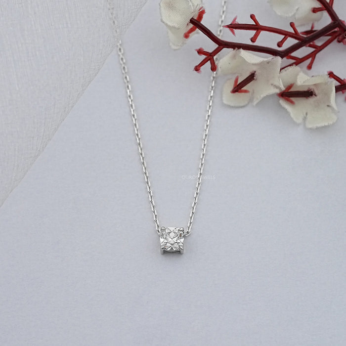 Square Old Mine Cushion Lab Diamond Solitaire Pendant Necklaces