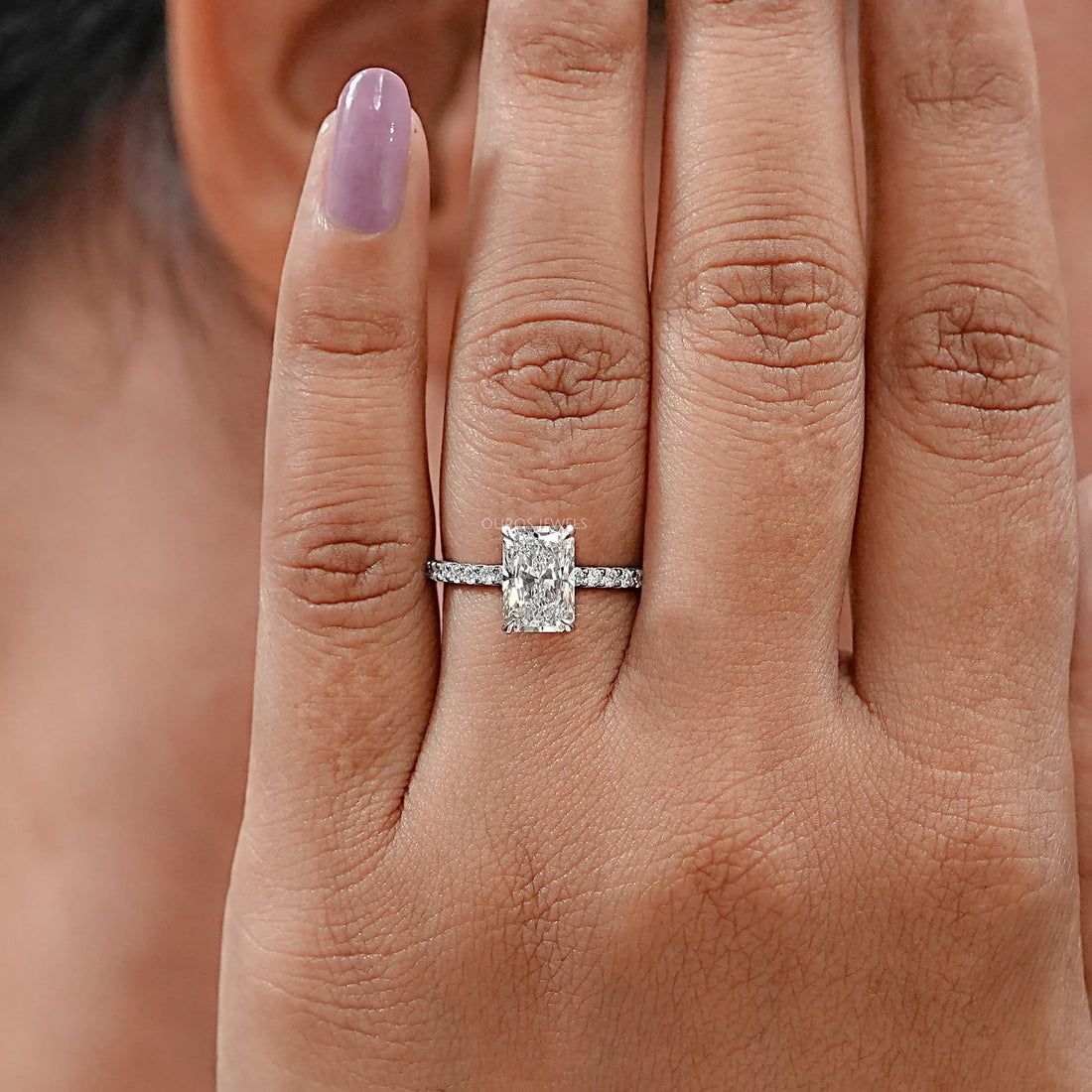 Radiant Cut Solitaire Accent Diamond Engagement Ring Rings