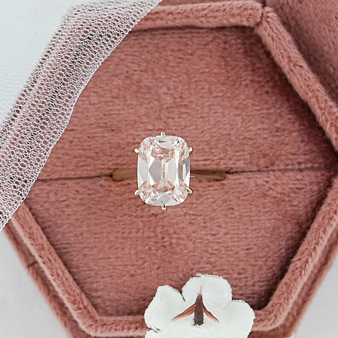 Fancy Intense Pink Old Mine Cushion Cut Solitaire Ring Ring