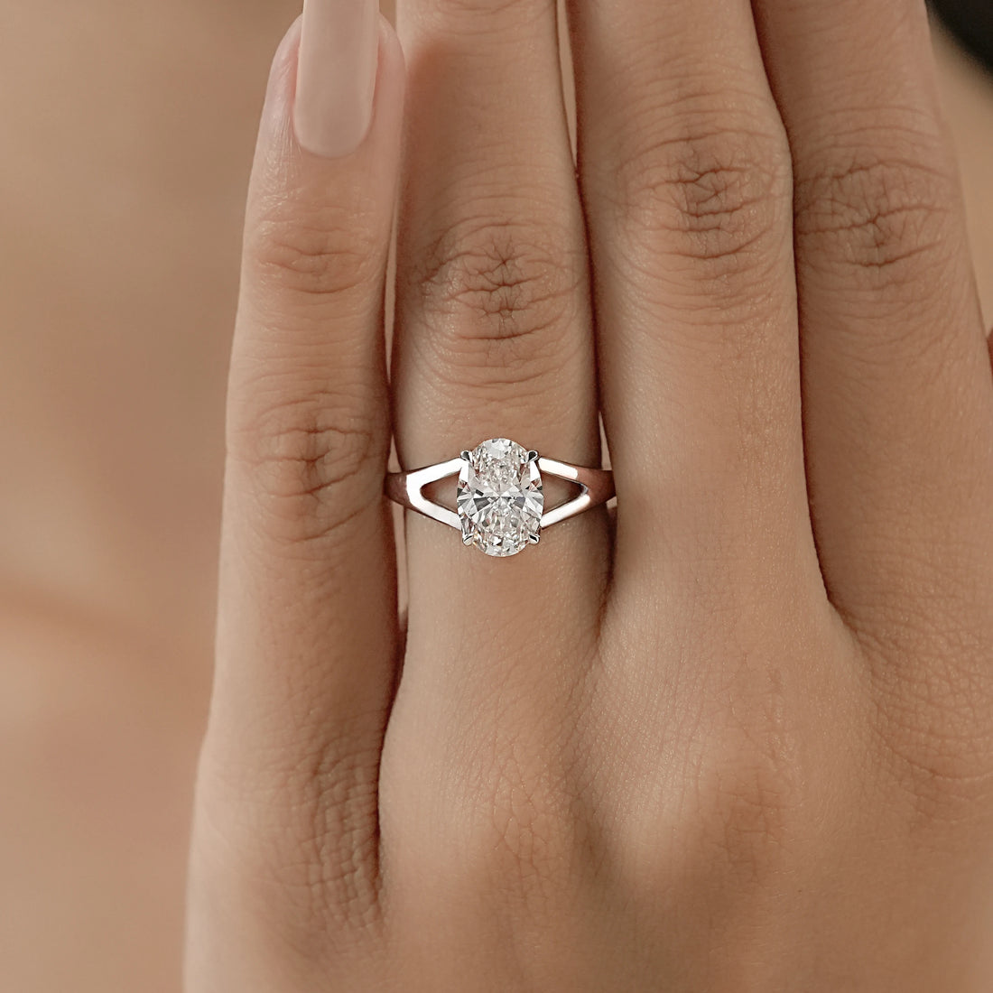 Oval Diamond Solitaire Split Shank Engagement Ring Ring