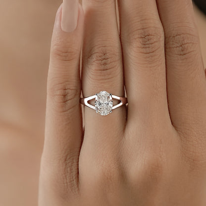 Oval Diamond Solitaire Split Shank Engagement Ring Ring