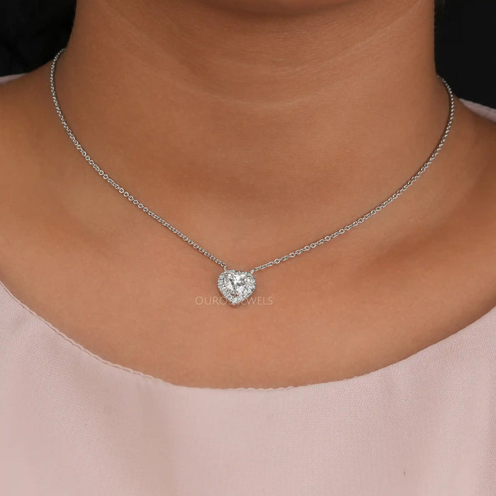 Heart Cut Lab Grown Diamond Double Halo Pendant Necklaces