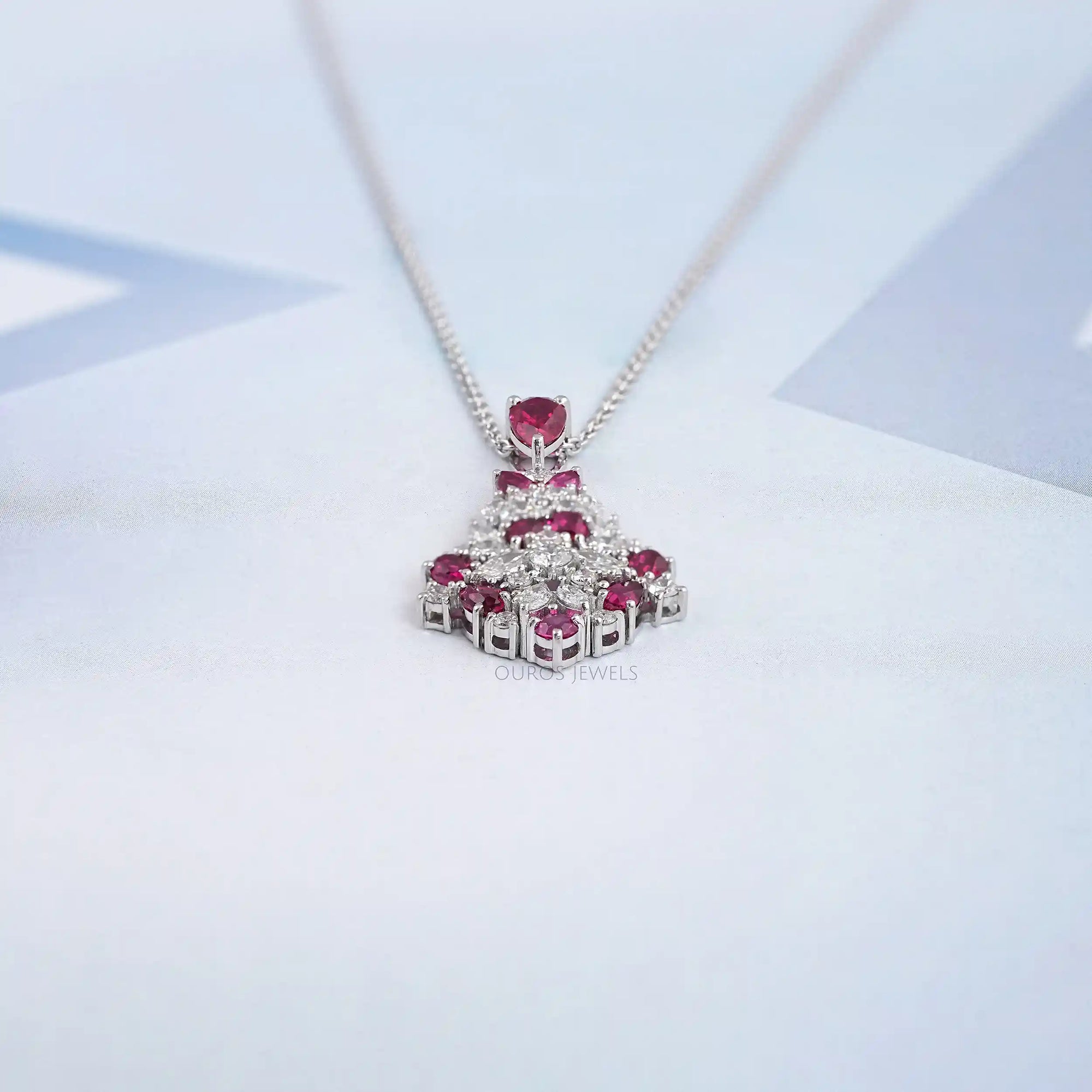 Pink Ruby Gemstone Cluster Pendant