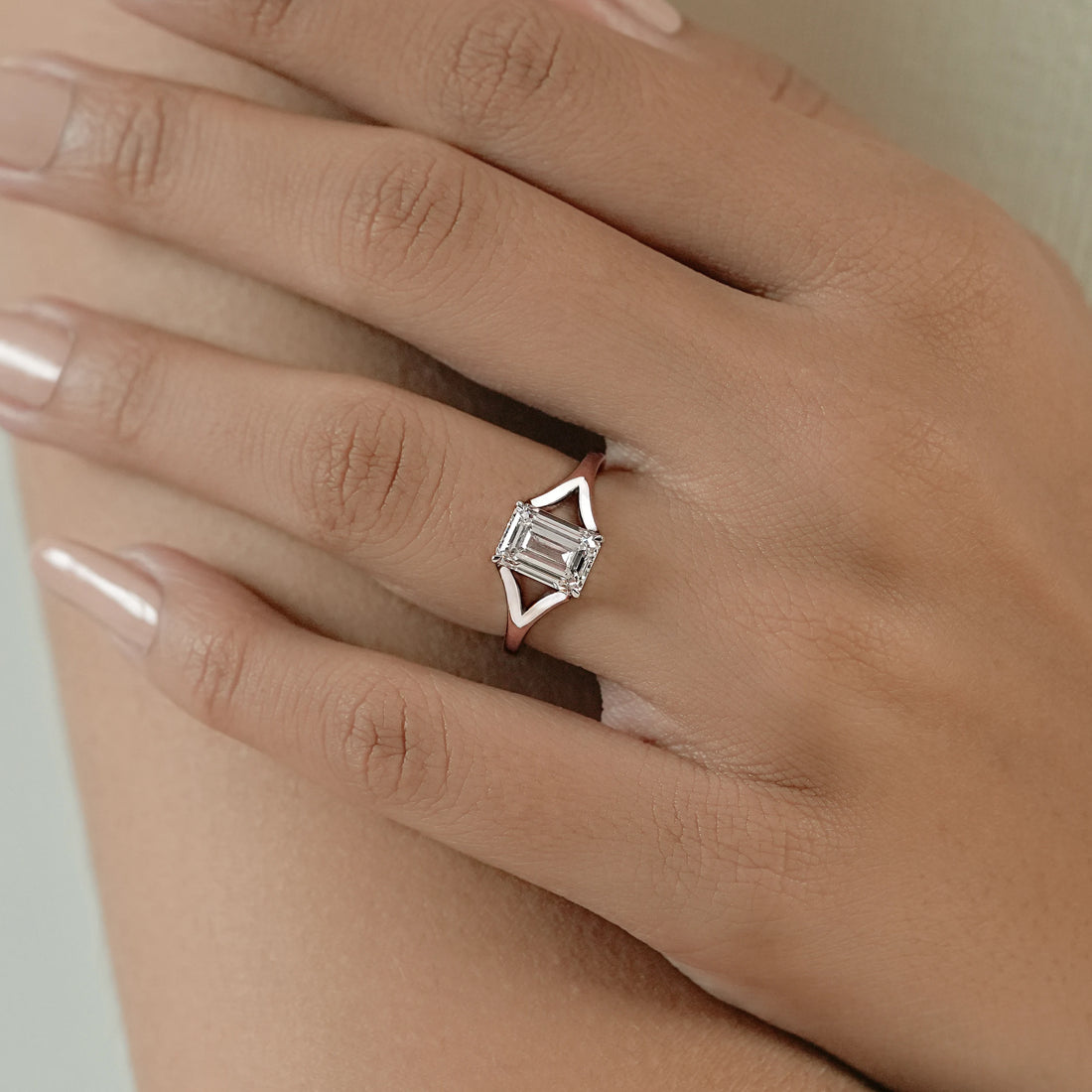 Emerald Diamond Split Shank Solitaire Ring Ring