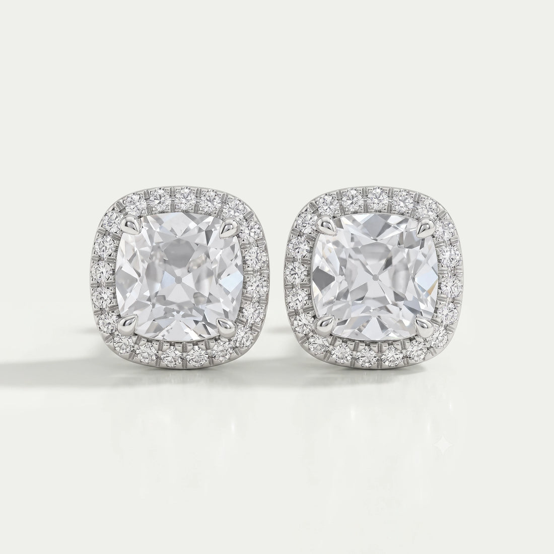 Square Old Mine Cushion Diamond Halo Stud Earrings Earring