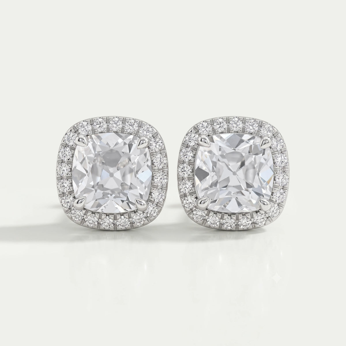 Square Old Mine Cushion Diamond Halo Stud Earrings Earring