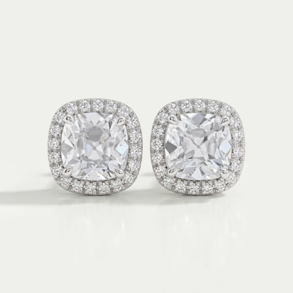 Square Old Mine Cushion Diamond Halo Stud Earrings Earring