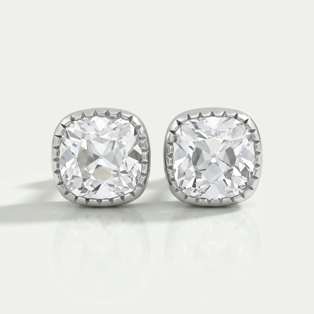 Square Old Mine Cushion Diamond Milgrain Stud Earrings Earrings