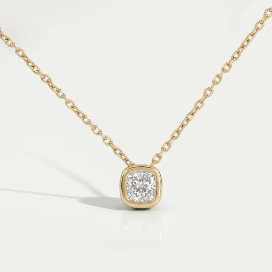 Square Cushion Diamond Bezel Set Solitaire Pendant Necklaces