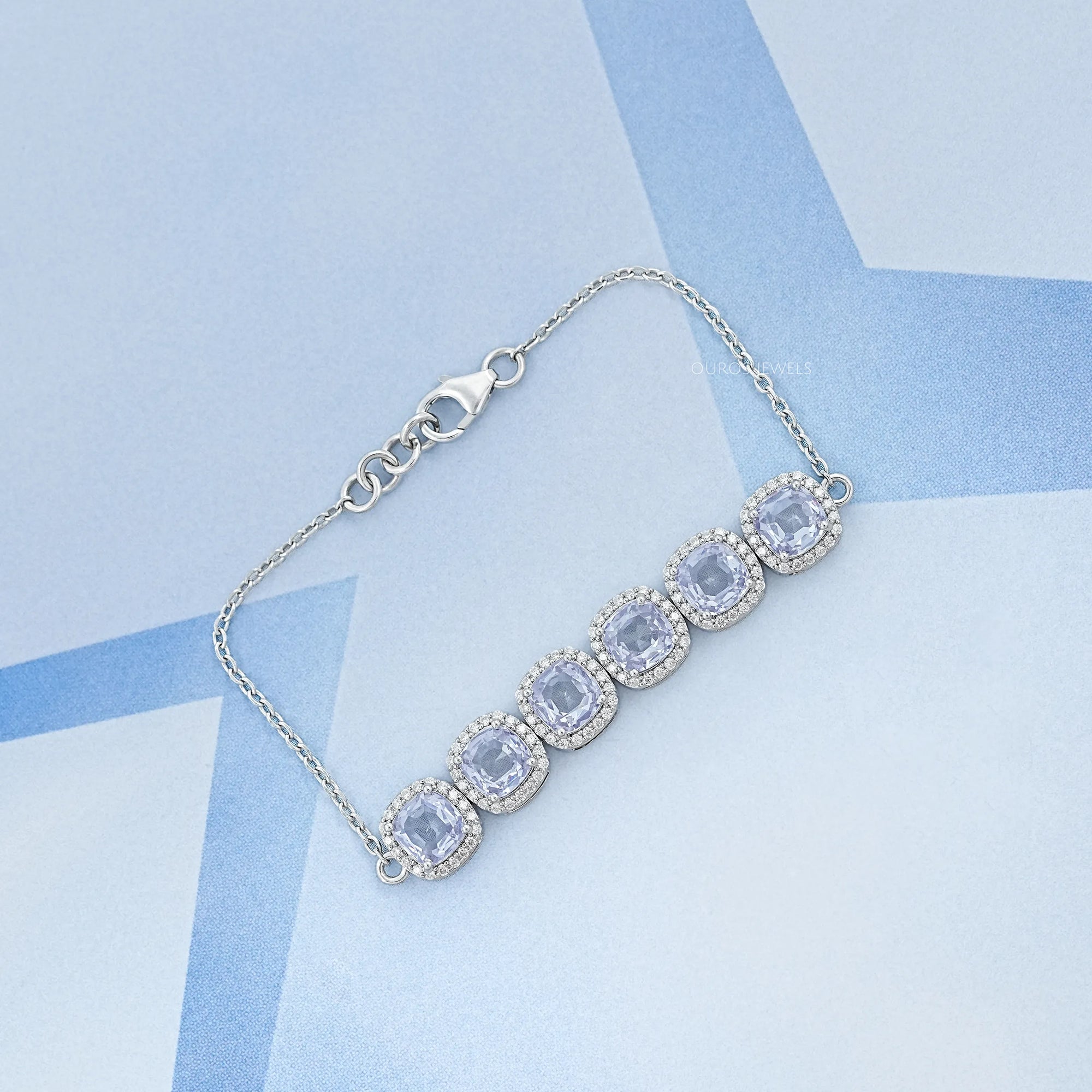 Light Purple Square Cushion Gemstone Halo Bracelet