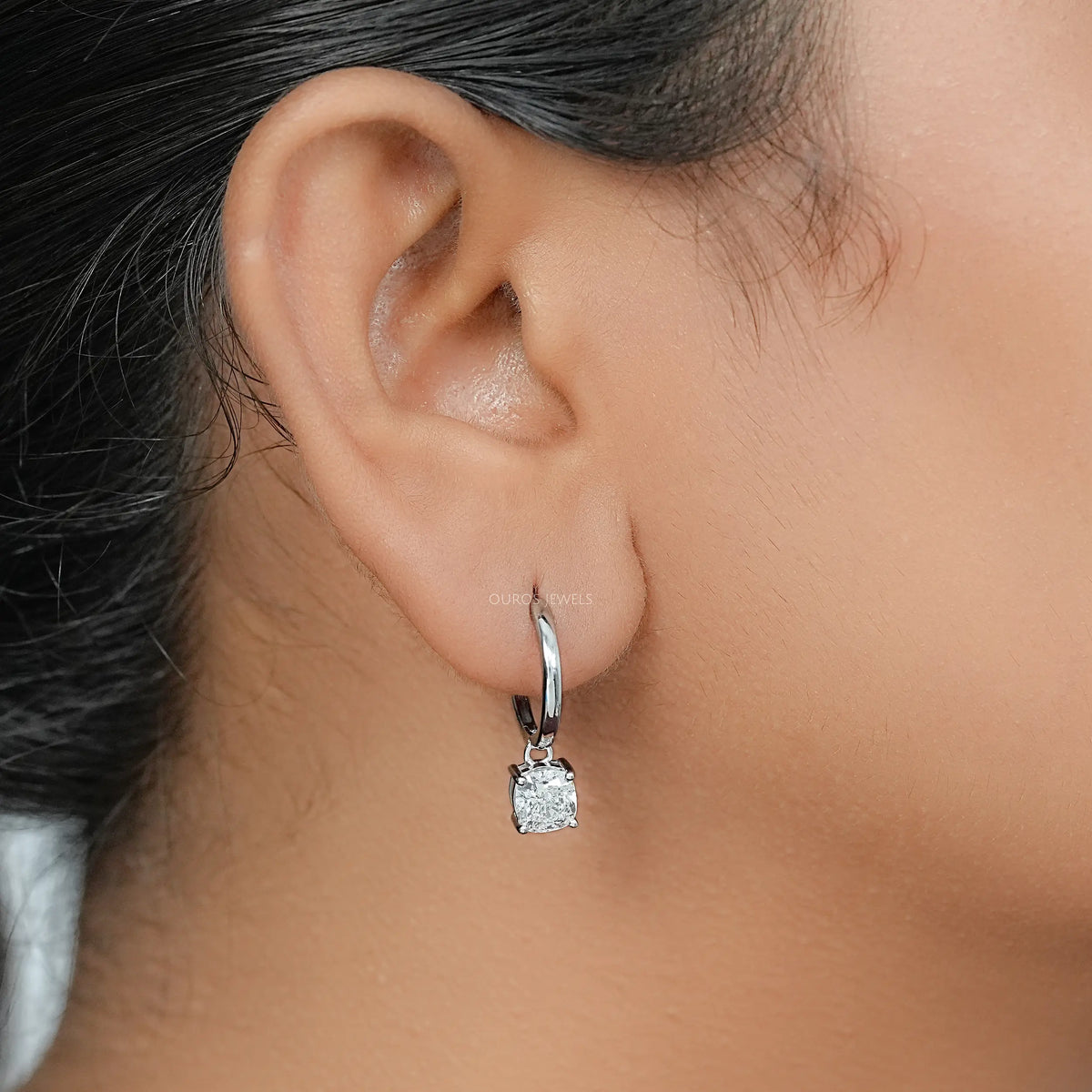 Cushion Lab Diamond Dangle Hoop Earrings