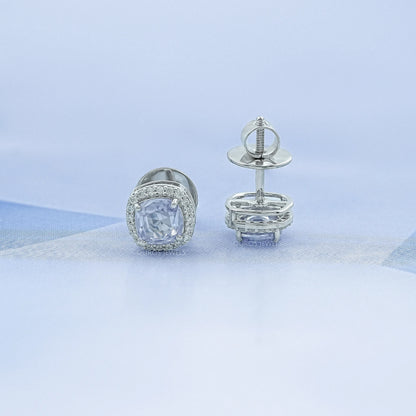 Light Purple Square Cushion Halo Stud Earrings