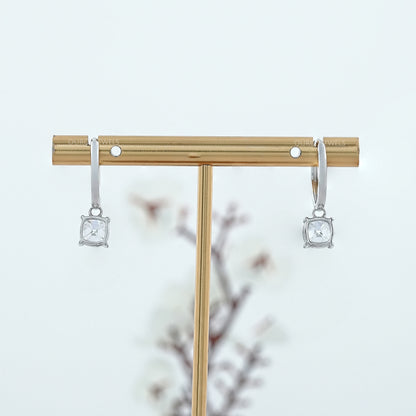 Square Old Mine Cushion Diamond Dangle Hoop Earrings