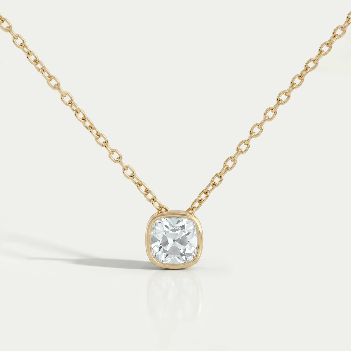 Square Old Mine Cushion Cut Bezel Solitaire Pendant Necklaces