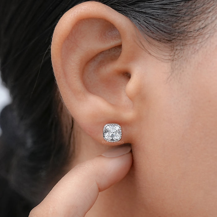Square Old Mine Cushion Diamond Milgrain Stud Earrings Earrings