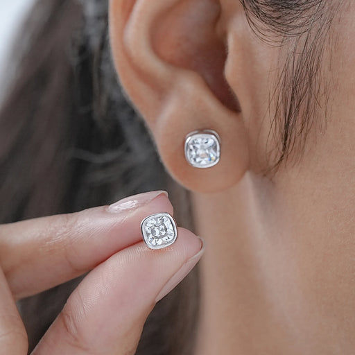 Square Old Mine Cushion Diamond Bezel Stud Earrings Earrings