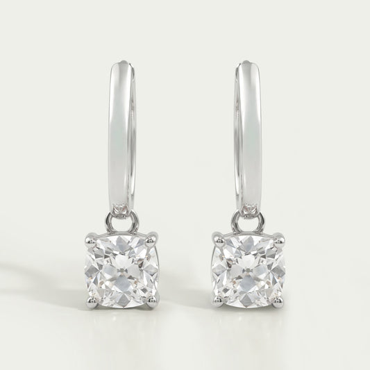 Square Old Mine Cushion Diamond Dangle Hoop Earrings Earrings