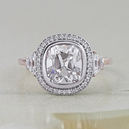Square Old Mine Cushion Lab Diamond Halo Engagement Ring Rings