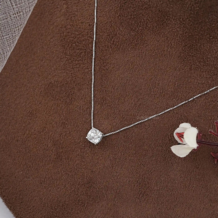 Square Old Mine Cushion Lab Diamond Solitaire Pendant Necklaces
