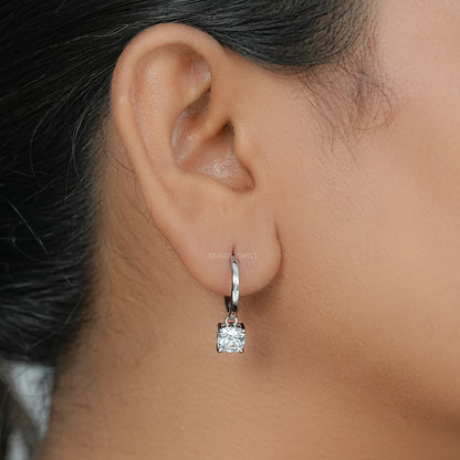 Square Old Mine Cushion Diamond Dangle Hoop Earrings