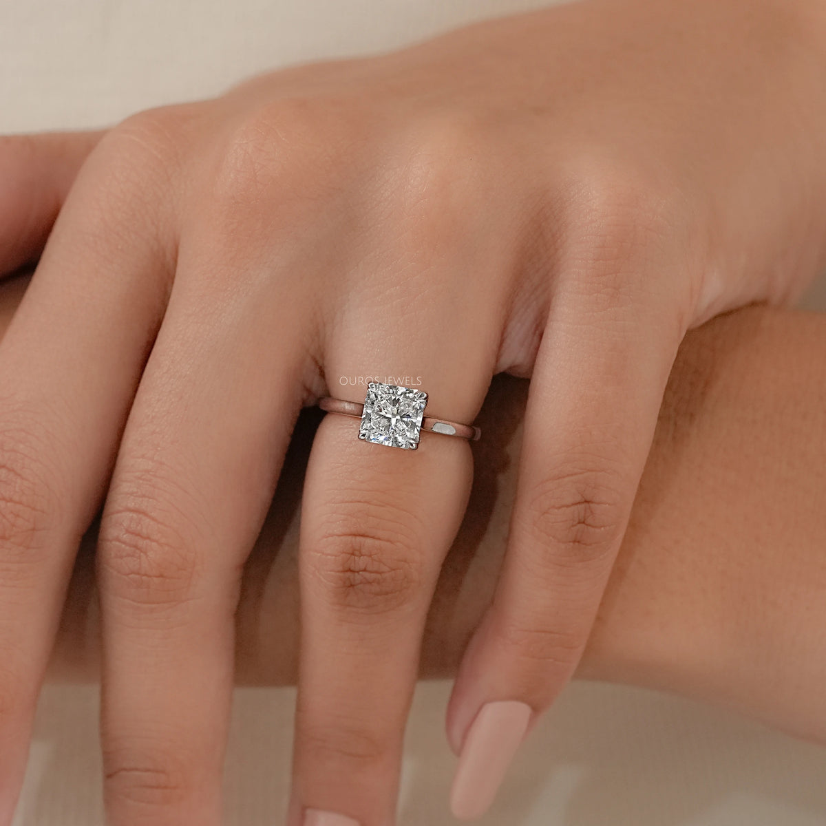 Square Radiant Cut Tulip Set Hidden Halo Ring Ring