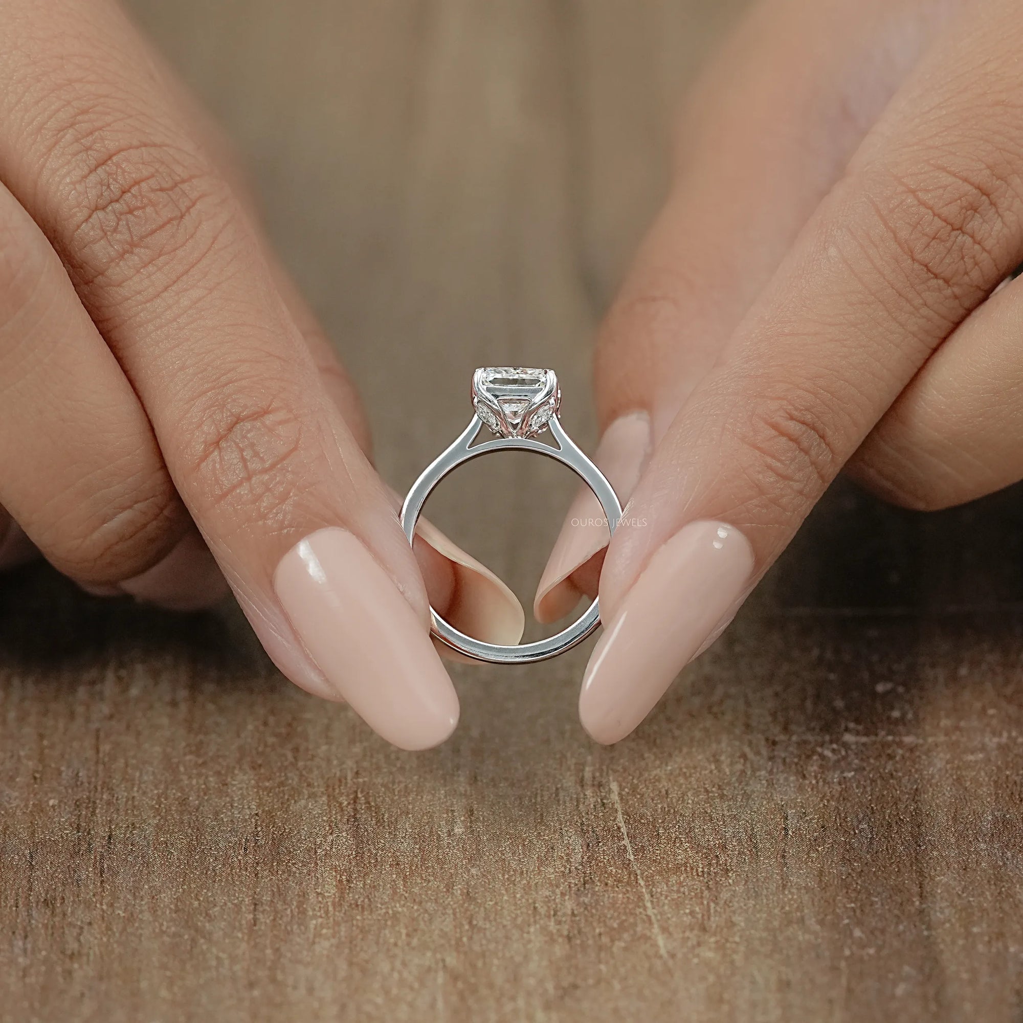 Square Radiant Cut Tulip Set Hidden Halo Ring