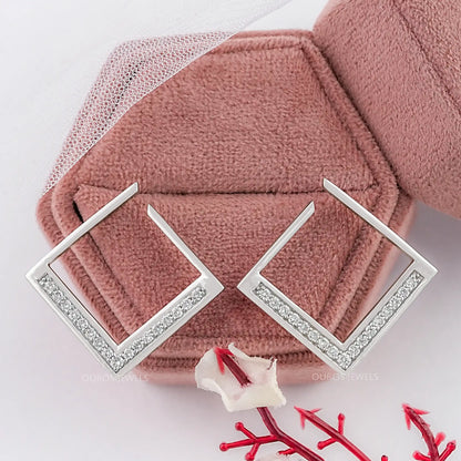 Square Round Lab Diamond Hoop Earrings Earrings