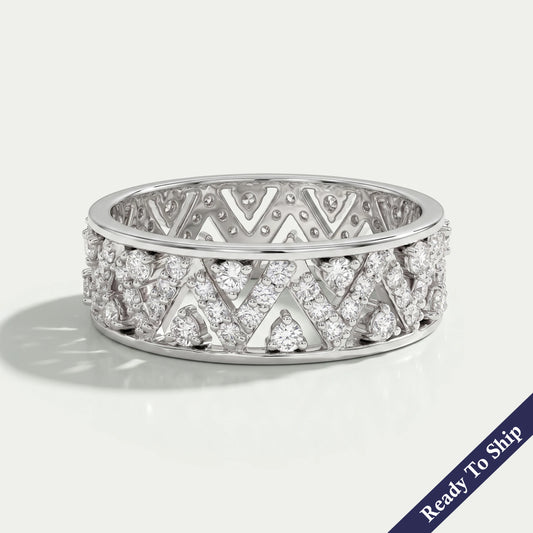 Round Cluster Diamond Stacking Pave Set Wedding Band
