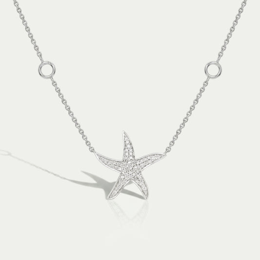 Starfish Round Cut Cluster Diamond Pendant Necklaces