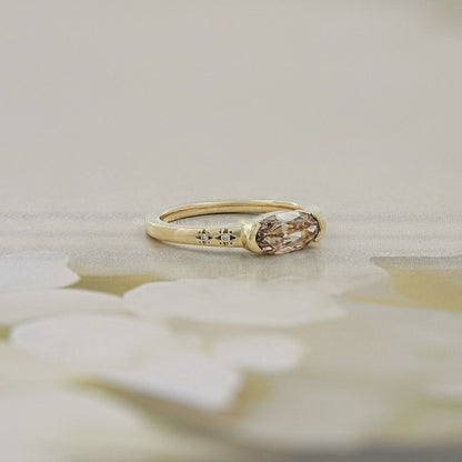 Champagne East West Old Mine Moval Half Bezel Accent Ring Rings