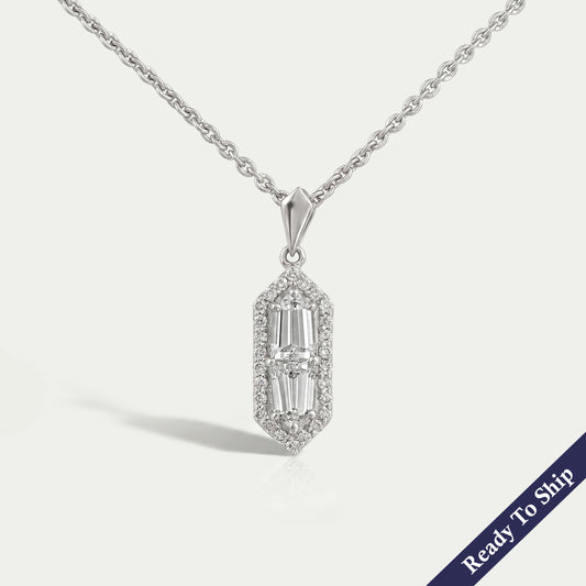 Step Cut Arrow Lab Diamond Halo Pendant Necklaces