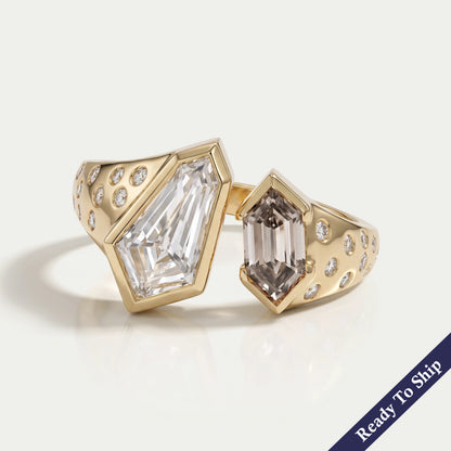 Step Cut Lab Grown Diamond Bezel Set Open Cuff Band Ring