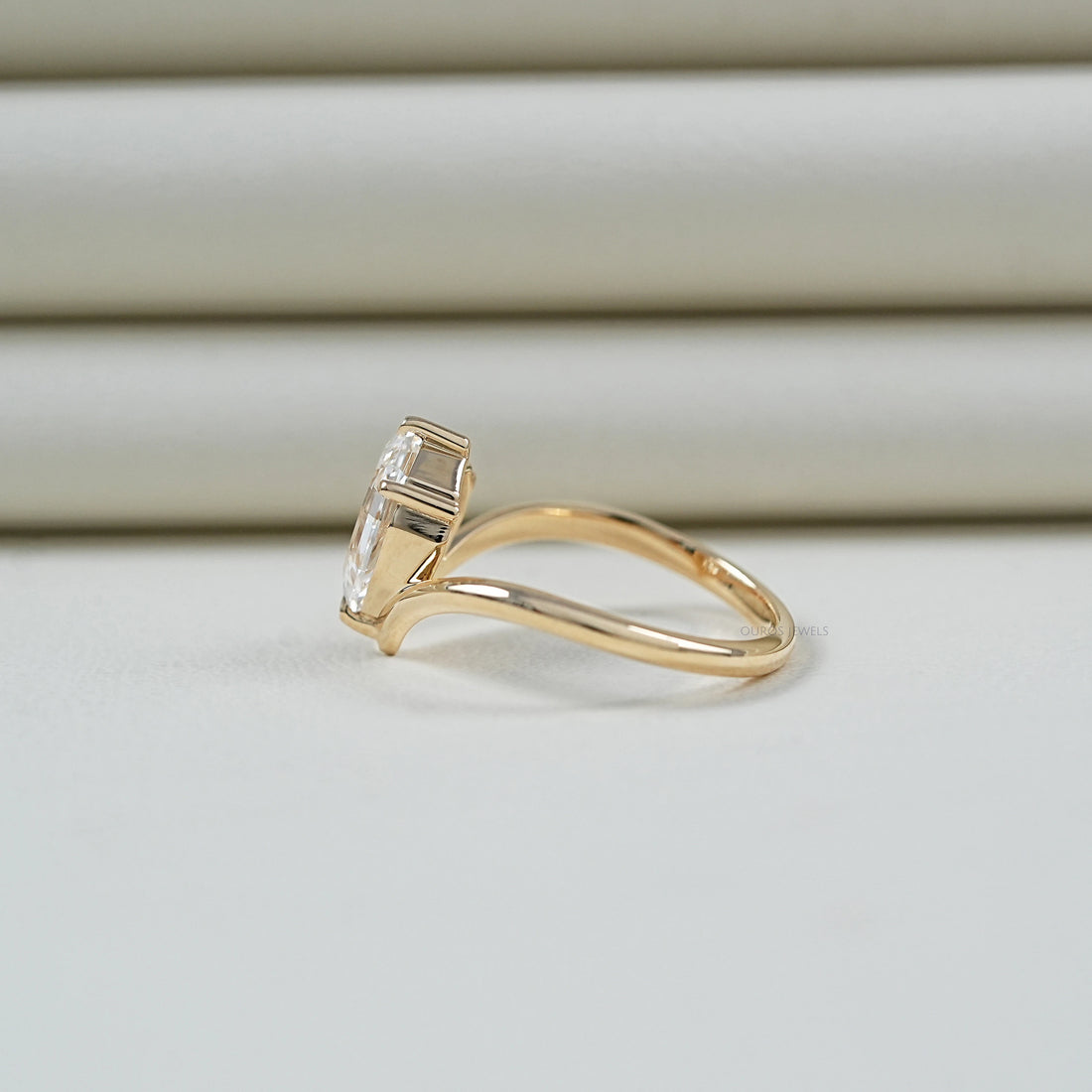 Step Cut Pear Cut Curved Solitaire Engagement Ring Ring