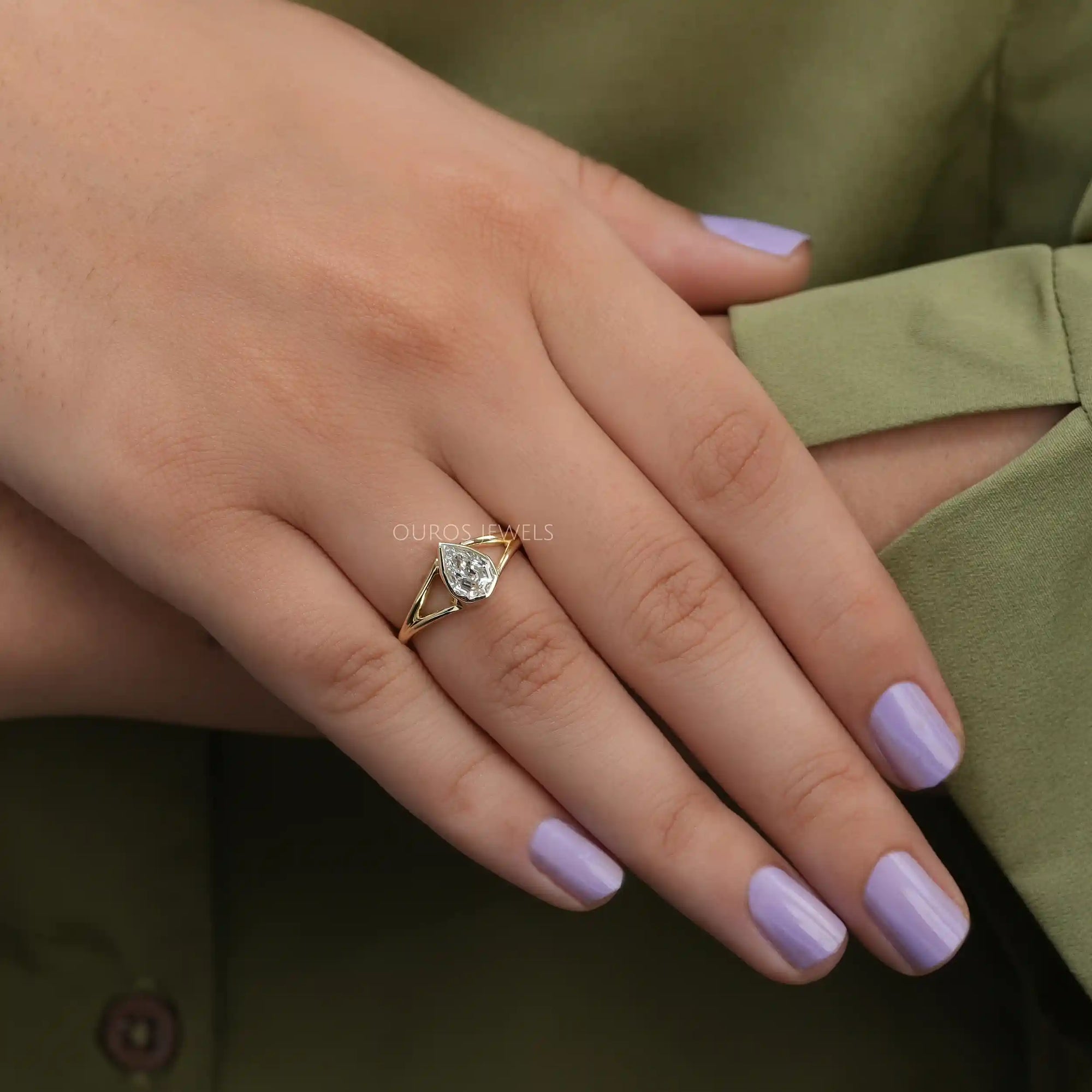 Step Cut Pear Diamond Engagement Ring