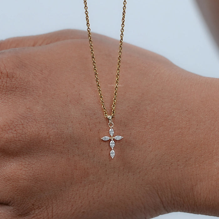 Marquise Cut Lab Grown Diamond Cross Pendant Necklaces