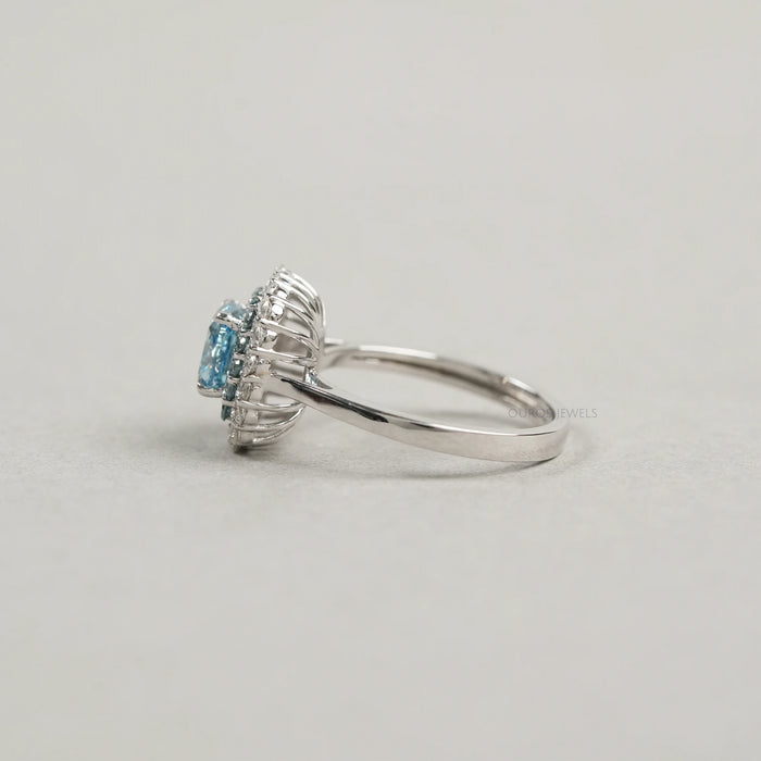 Fancy Blue Cushion Cut Double Halo Lab Diamond Ring Rings