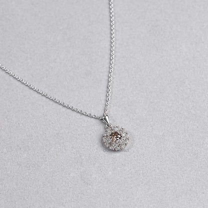 Double Halo Round Shape Champagne Diamond Pendant Necklaces