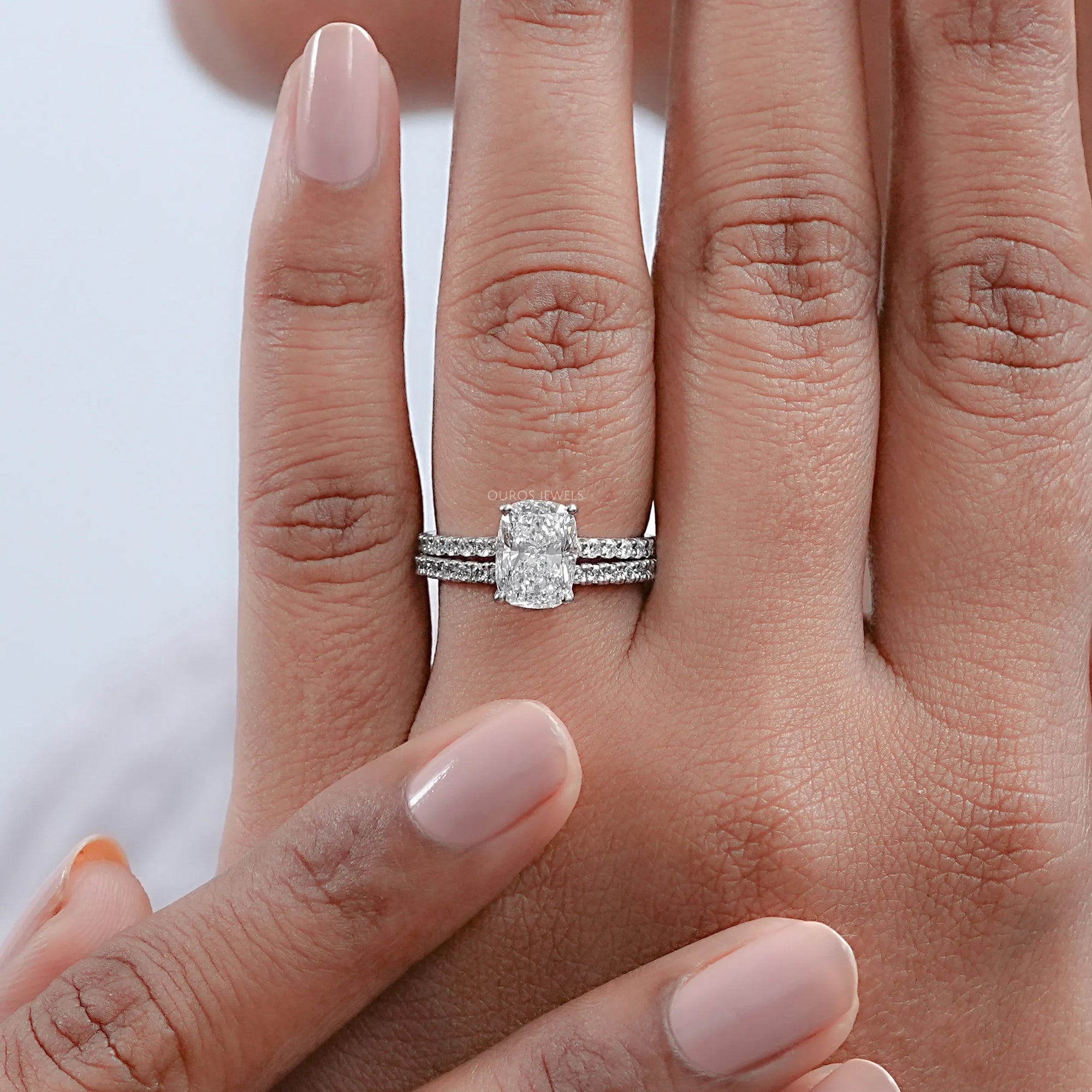 Elongated Cushion Cut Solitaire Accent Bridal Ring Set Rings