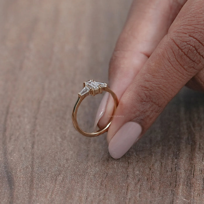Baguette and Tapared Baguette Lab Diamond Three Stone Ring Rings