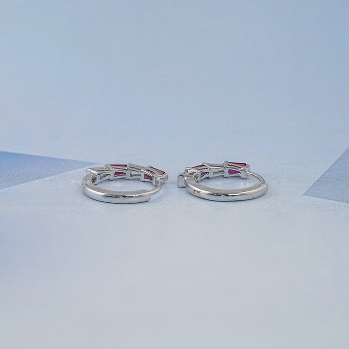 Ruby Tapered Baguette And Lab Diamond Hoop Earrings Earrings