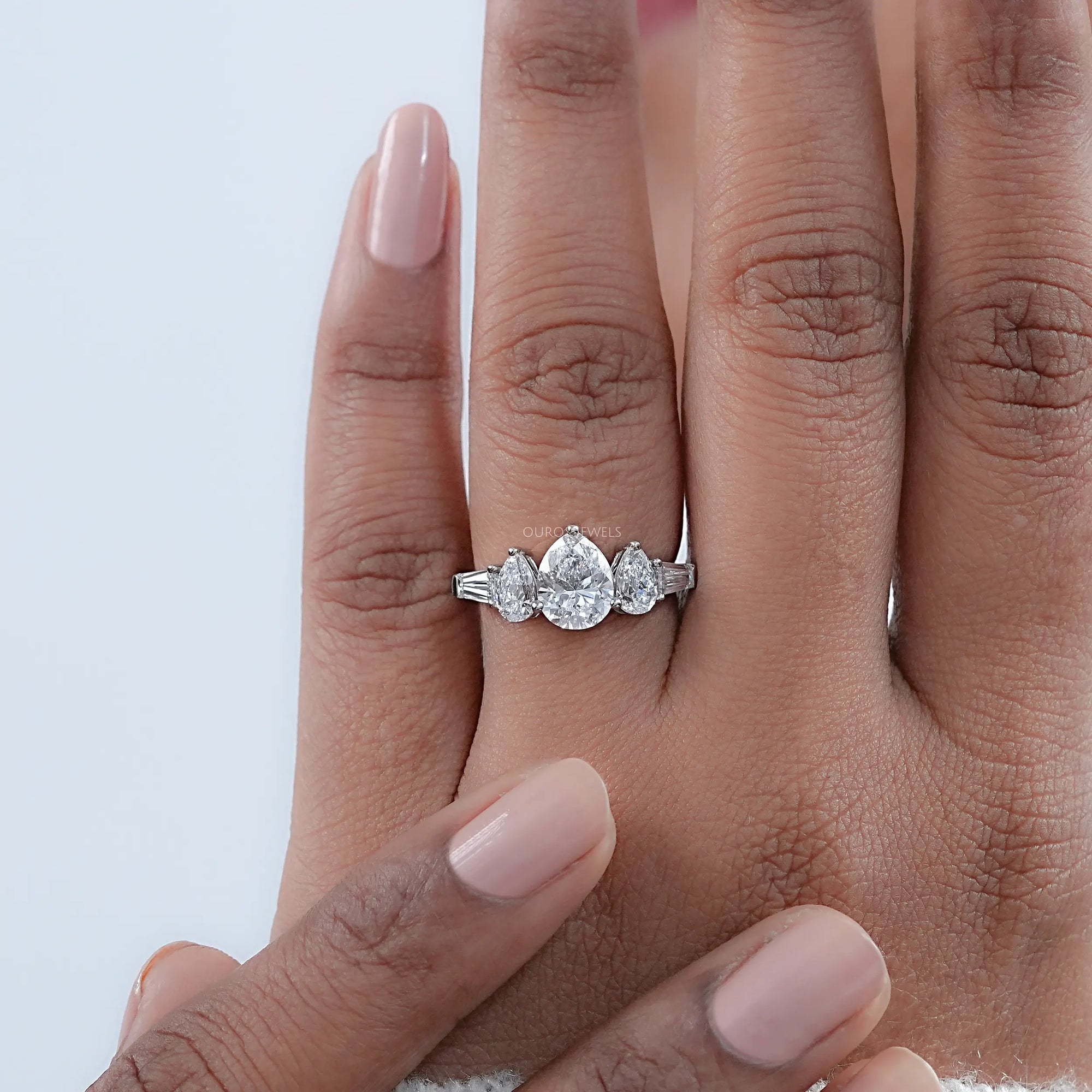 Pear Lab Diamond Five Stone Engagement Ring