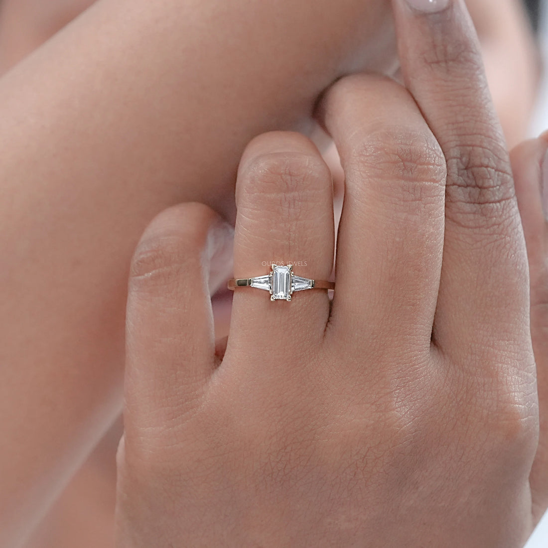 Baguette and Tapared Baguette Lab Diamond Three Stone Ring Rings