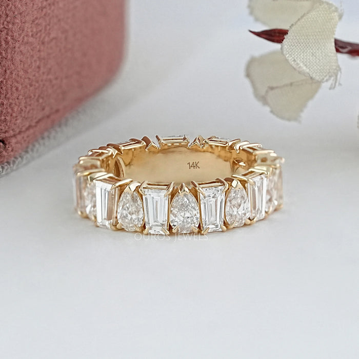 Tapered Baguette and Pear Diamond Half Eternity Wedding Band Rings