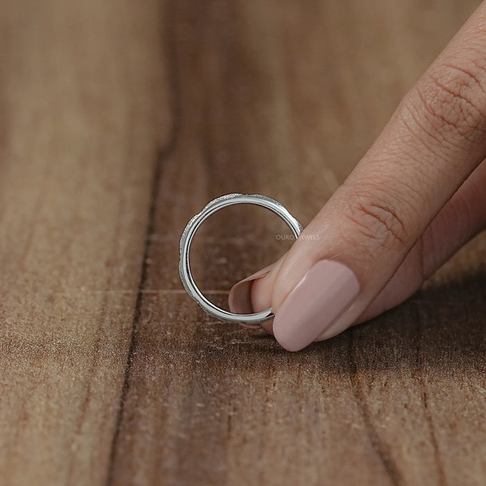 Textured Finish Dainty Diamond Wedding Band Ring