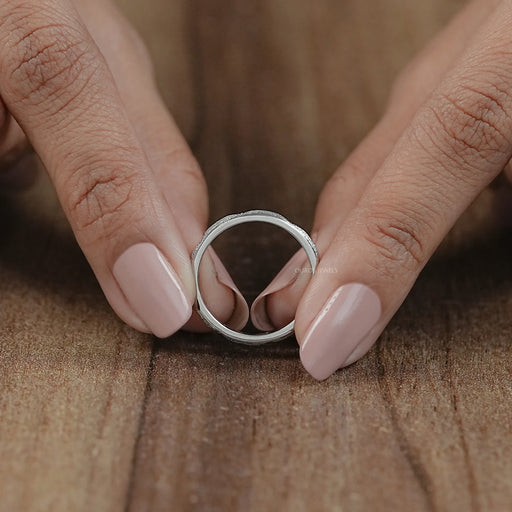 Textured Finish Dainty Diamond Wedding Band Ring