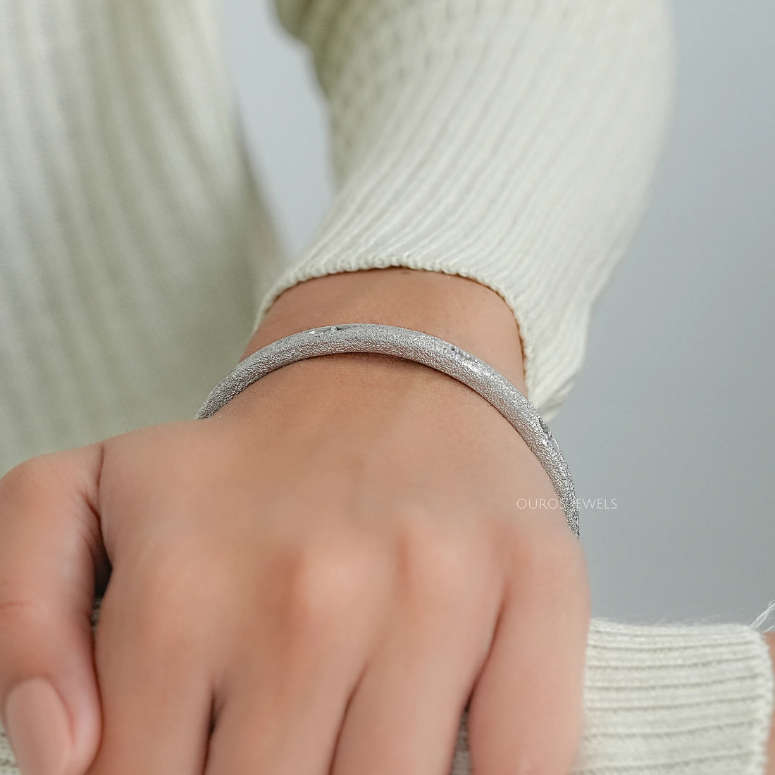 Textured Finish Round Lab Diamond Bangle Bracelet