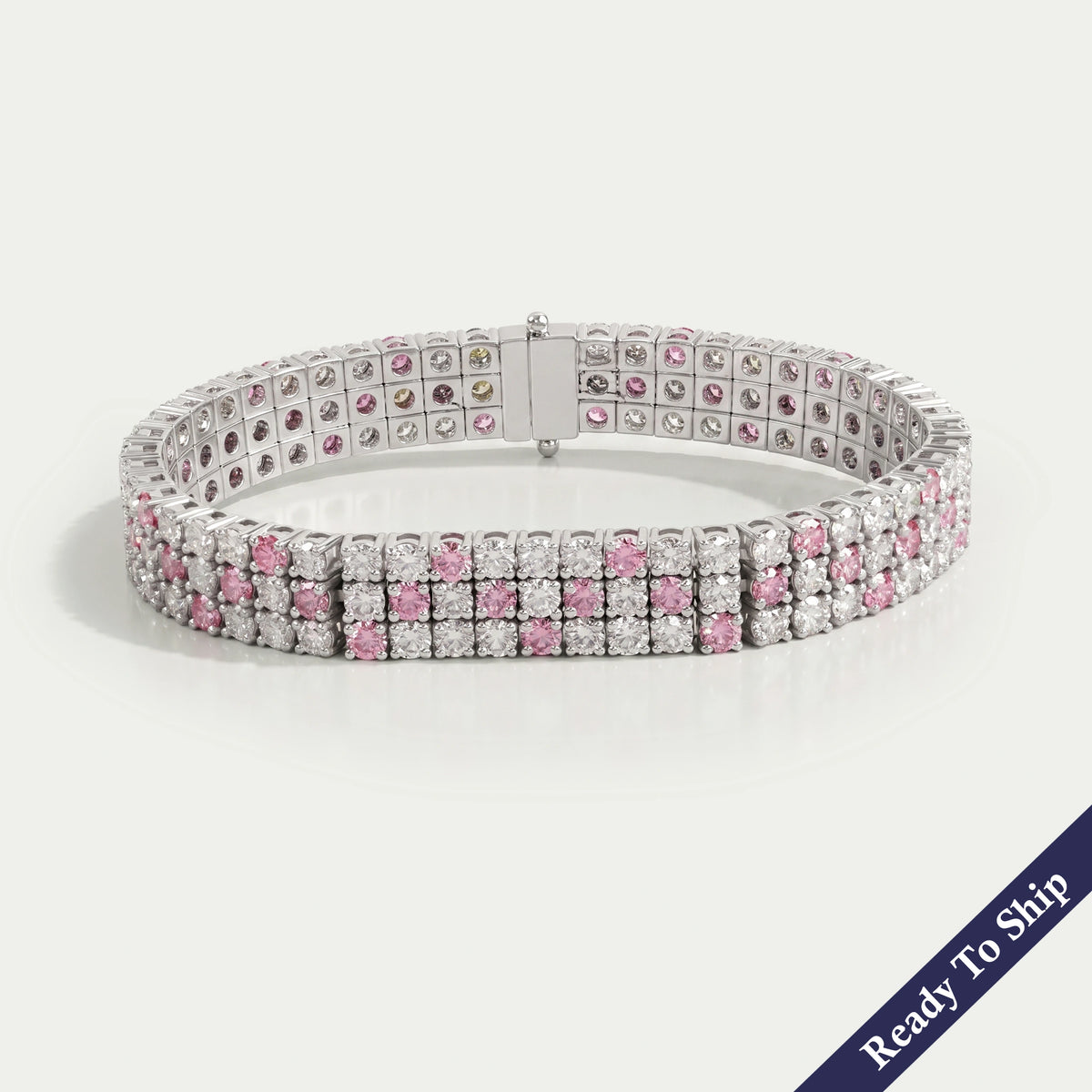 Three Row Pink Round Diamond Tennis Bracelet Bracelet